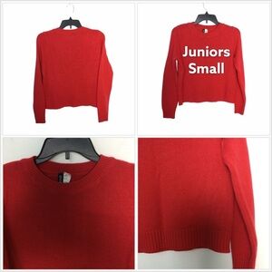Junior’s H&M Divided S Small 3 - 5 Crewneck Crop Sweater Holiday Red Long Sleeve